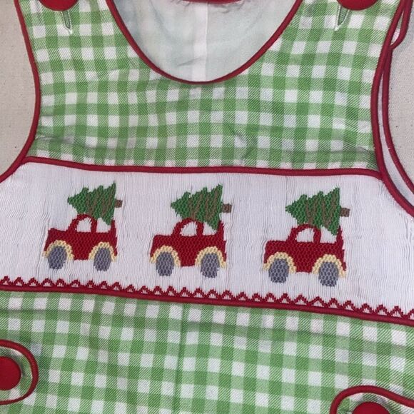 Boys Smocked Tommy John Romper Holiday Christmas size 6 month Christmas Tree - Picture 3 of 6